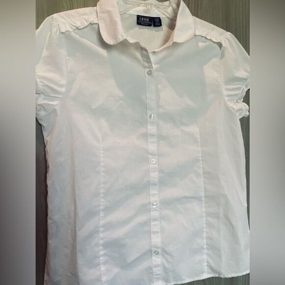 Izod Ruffled Collared Button Up Blouse Youth XL - Picture 6 of 7
